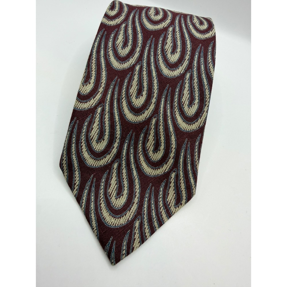 Vintage Giorgio Armani Cravatte Burgundy Woven Linen Tie Made in Italy 3.75in
